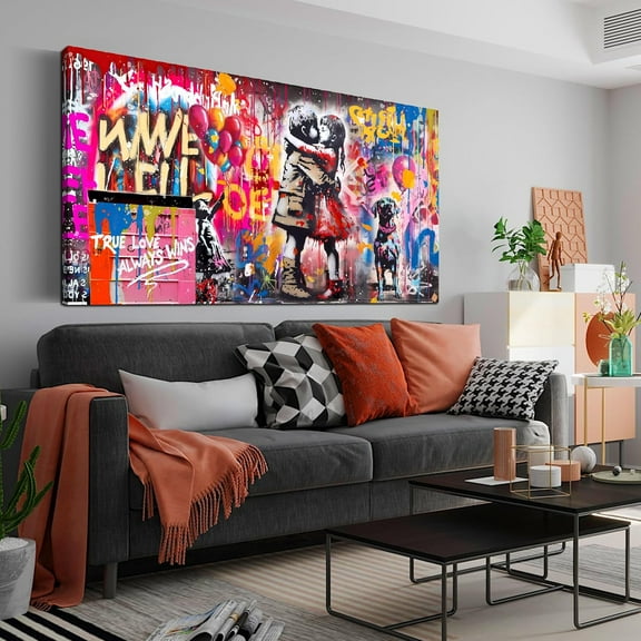 Aaheei Colorful Canvas Wall-Art - Graffiti Art Wall Decor for Living Room - Boy and Girl Print Big Painting