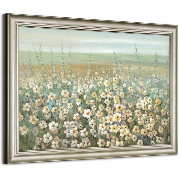 Aaheei Colorful Flower Field Painting - Abstract Floral Canvas Wall Art Rustic Wildflower Picture Vintage Natuer Artwork for Living Room