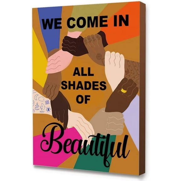 Aaheei We Come In Shape of Beautiful Canvas Wall Art,Multicultural Diversity Equality Canvas Print Ready to Hang for Classroom Nursery Office Wall Decor