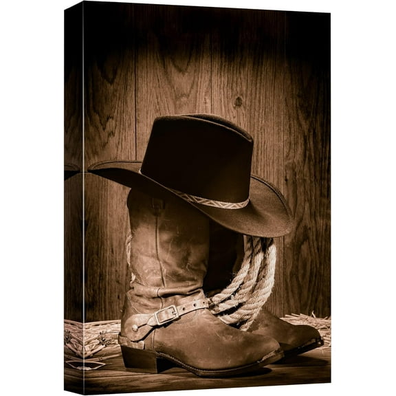 Aaheei Cowboy Black Hat ATOP Western Boots Canvas Art Wall Art
