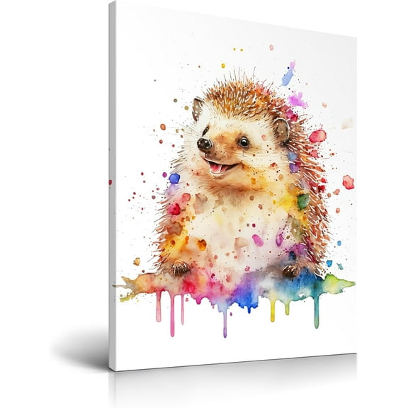 Aaheei Cute Bathroom Wall Art,Watercolour Hedgehog Poster Printing Wall Decor,Funny Animal Canvas Painting Prints,Colourful Picture Art for Bedroom Kids Room Nursery Home 1 Pack