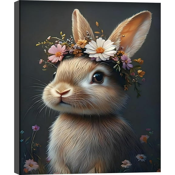 Aaheei Cute Easter Bunny Rabbit Canvas Wall Art Print, Flower Animal Nursery Poster Painting Decor, Rabbit Picture Wall Decor for Living Room Bedroom Kid's Room