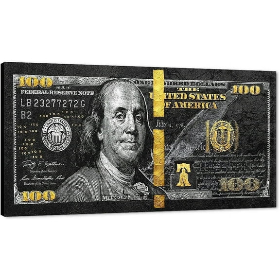 Aaheei Dollars Money Posters and Prints Culture Style Street Art Inspirational Canvas Painting Wall Pictures for Living Room Cuadros Bedroom Decor Positive Artwork 100 Bill Art Easy to Hang