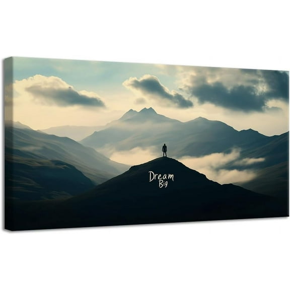 Aaheei Dream Big Motivational Canvas Wall Art, Inspirational Famous Quote Bedroom Living Room Decor, Positive Modern Landscape Mountain Office Dorm Room Poster Print
