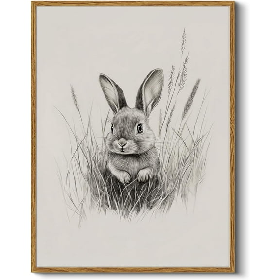 Aaheei Elegant Bunny Sketch Wall Art, Minimalist Animal Decor Pencil-Drawn Rabbit Print, Easter Spring Summer Neutral Home Wall Decor