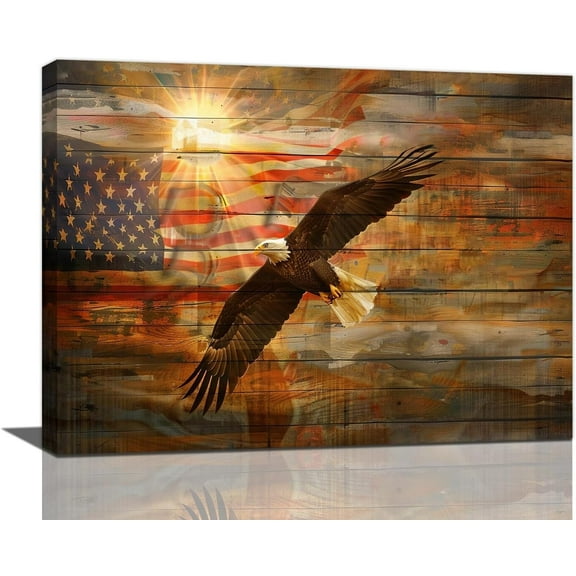 Aaheei Farmhouse Bald Eagle Canvas Wall Art Rustic Eagle Pictures American Flag Country Painting Wall Decor Modern Artwork Prints Home Decoration for Bathroom Bedroom Living Room Office