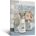 thumbnail image 1 of Aaheei Farmhouse Bathroom Flower Wall Art Teal Rustic Butterfly Flower Pictures Wall Decor Keep Life Simple Canvas Painting Print Life Inspirational Quotes Artworks for Bedroom Living Room, 1 of 6