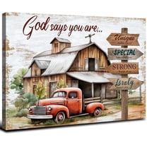 Aaheei Farmhouse Christian Wall Decor God Says You Are Wall Art for Office Bedroom Positive Saying Picture Canvas Prints Vintage Farm Barn Old Truck Painting Kitchen Dinner Home Decoration
