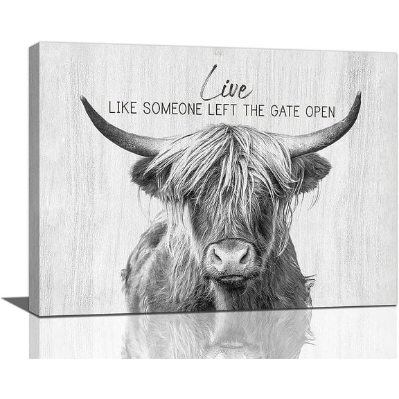 Aaheei Farmhouse Highland Cow Wall Art Black and White Cow Bathroom Pictures Decor Rustic Cattle Canvas Painting Country Cow Decorations Artwork for Living Room Kitchen Bedroom