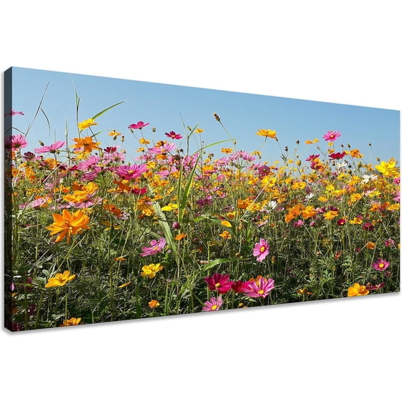 Aaheei Flower Wall Art Canvas Prints Yellow and Pink Daisy Wildflower Flower Pictures Wall Decor Canvas Art for Living Room Dining Room Bedroom Office