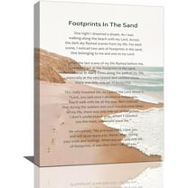 Aaheei Footprints In The Sand Wall Art Religious Poem Wall Decor Motivational Quotes Beach Pictures Canvas Prints Painting Christian Artwork Gifts for Women for Bedroom Bathroom Office