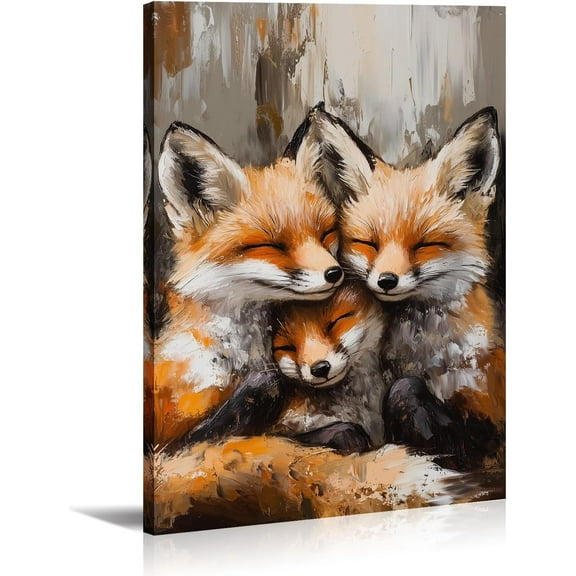 Aaheei Fox Canvas Art Wall Decor Fox with Cub Picture Vintage Poster Woodland Animal Painting Rustic Prints Living Room Ready to Hang