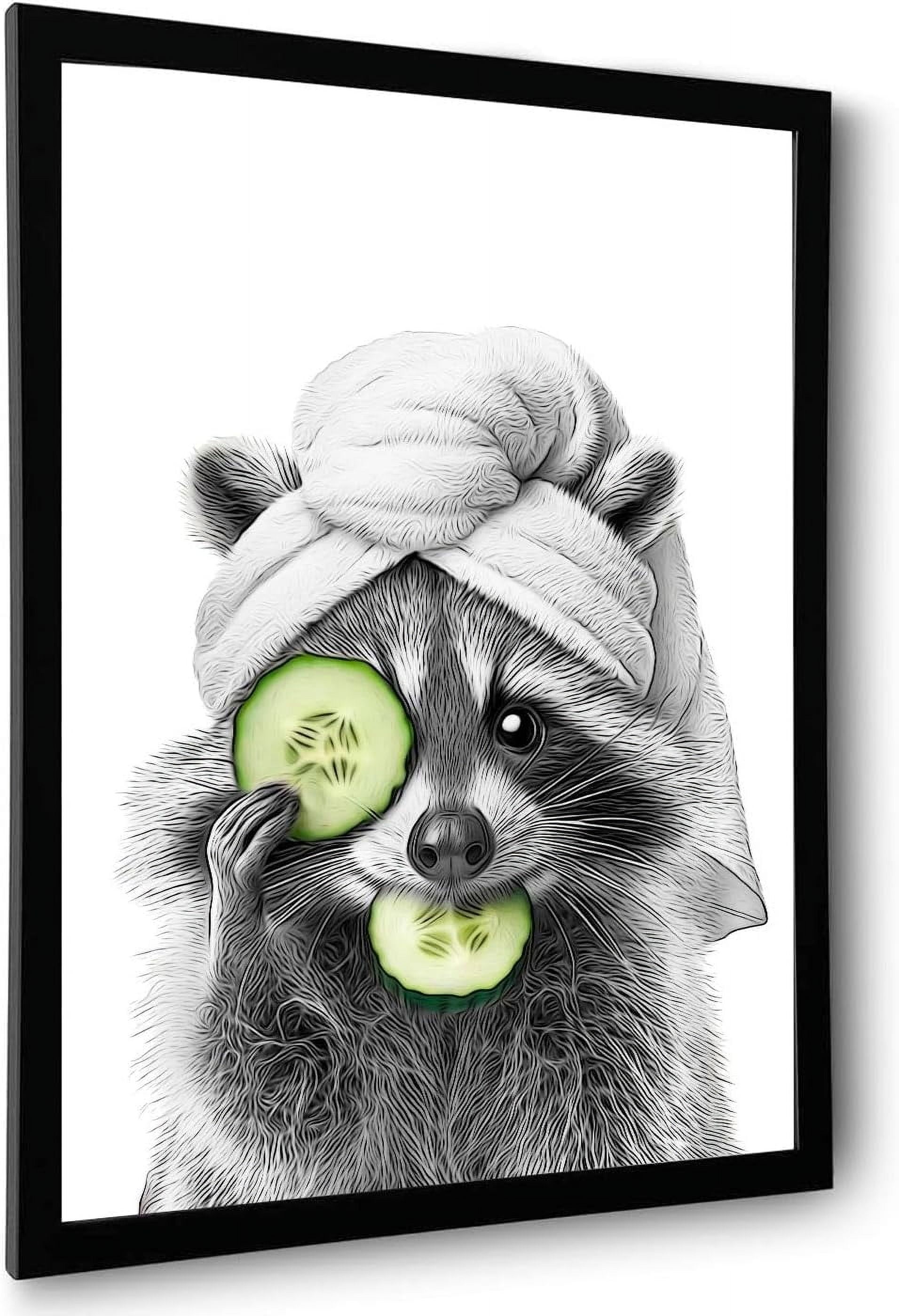 Aaheei Funny Bathroom Decor Wall Art, Cute Raccoon Wall Art, Black and ...