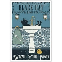 Aaheei Funny Cat Bathroom Canvas Wall Art Black Cat Wash Your Paws Posters Vintage Bathtub Cat Prints Painting Cute Animal Artwork Wall Decor For Bathroom Restroom Toilet Farmhouse