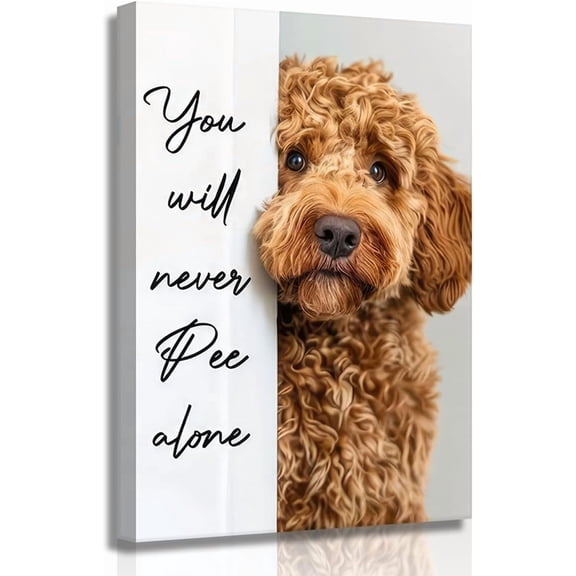 Aaheei Funny Dog Bathroom Canvas Wall Art Cute Animal Humorous Goldendoodle Painting Pictures Restroom Wall Decor You Will Never Pee Alone Poster Print Artwork for Toilet Nursery Decor 8 x 10 in