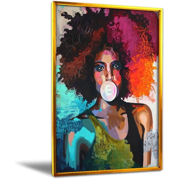 Aaheei Black Woman Graffiti Canvas Wall Art, Afro Hair Poster for Living Room, Bedroom Modern Abstract Wall Decor 8 x 10 in
