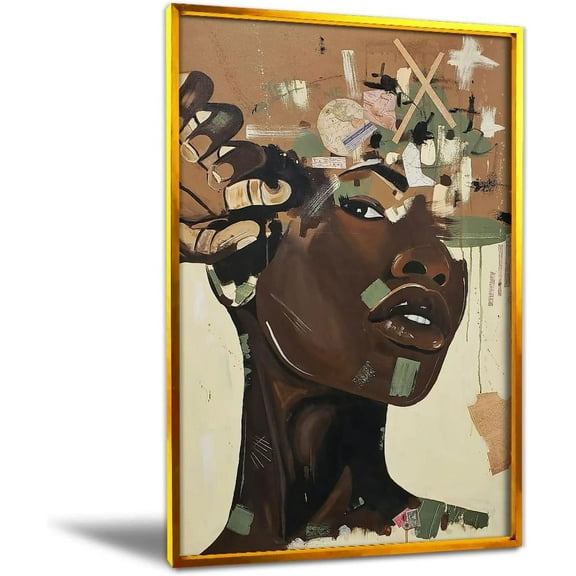 Aaheei Golden Aluminum alloy Black Art Paintings For Wall Abstract Girl Queen Motivational African American Canvas