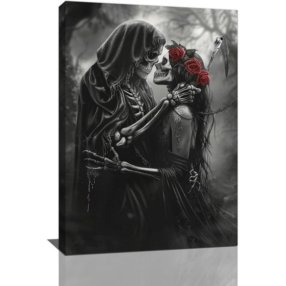 Aaheei Gothic Skull Wall Art Pictures Goth Skeleton Wall Decor Canvas Painting Home Modern Artwork Decorations for Bathroom Living Room Bedroom Office
