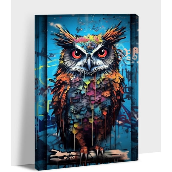Aaheei Graffiti Owl Canvas Wall Art Print, Vibrant Street Graffiti Style Bird Picture Wall Decor, Modern Abstract Graffit Wall Poster for Bedroom Living Room Home and Office Decor Painting
