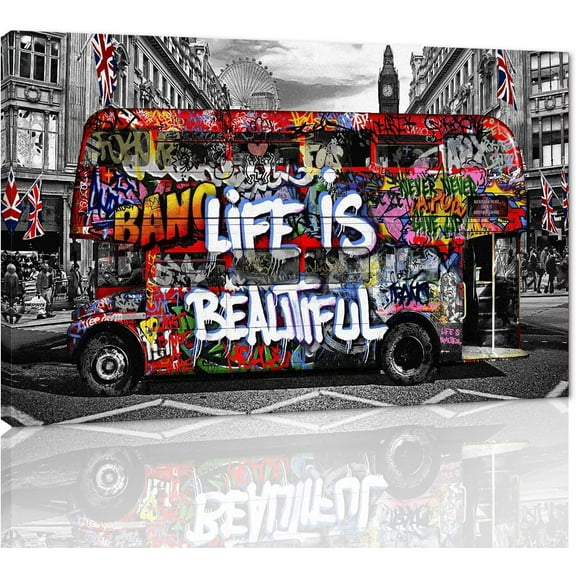 Aaheei Graffiti Street Wall Art Banksy Painting Artwork Life is Beautiful Wall Decor Canvas Prints Graffiti Picture for Living Room Office Bedroom Ready to Hang