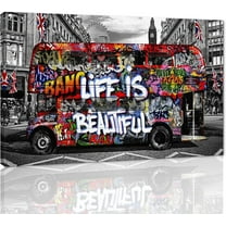 Aaheei Graffiti Street Wall Art Banksy Painting Artwork Life is Beautiful Wall Decor Canvas Prints Graffiti Picture for Living Room Office Bedroom Ready to Hang