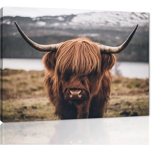 Aaheei Highland Cattle Wall Art Modern Focus Technology Canvas Printg Poster Alpine Background Wall Decoration Picture For Living Room Corridor Bathroom With Ready To Hang 8 x 10 in
