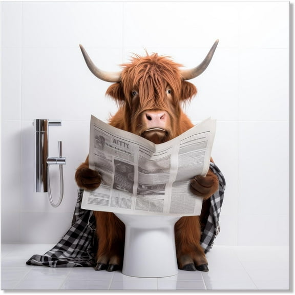 Aaheei Highland Cow Bathroom Wall Art Funny Farmhouse Decor for Bathrooms Decor Humor Animal on Toliet Portrait Artwork for Bathroom Restroom Home Decor