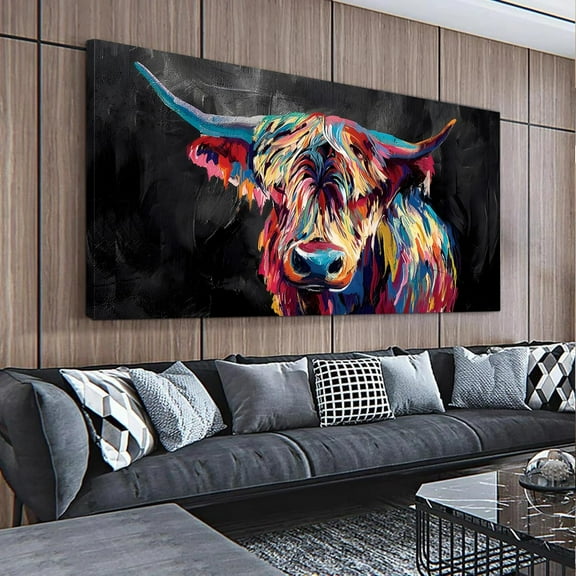 Aaheei Highland Cow Canvas Wall Art for Living Room Rustic Wall Art Farmhouse Cow Painting Animal Wall Decor Canvas Print Artwork Cow Wall Decor for Home Bedroom Kitchen Office