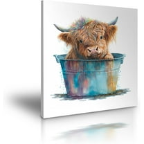 Aaheei Highland Cow Decor Wall Art Cartoon Prints watercolor style Pictures Posters Modern Artwork Paintings Home Wall Decoration Kids cute style Bedroom Gift