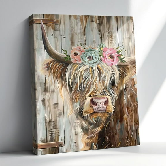 Aaheei Highland Cow Picture Wall Decor Canvas Print Painting Art Vintage Country Farmhouse Art Highland Cow Farmhouse Wall Decor For Gifts And Home Decor For Dining Room Bedroom Living Room
