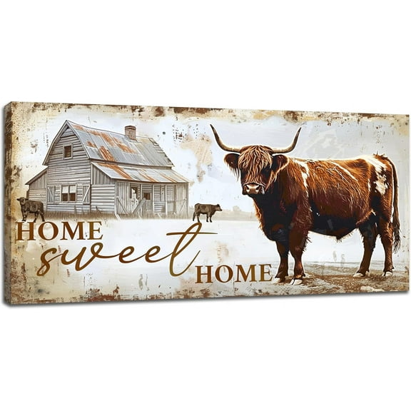Aaheei Highland Cow Wall Art Farmhouse Cow Home Sweet Home Pictures Wall Decor Country Cattle Family Canvas Painting Print Home Modern Artwork for Bathroom Living Room Bedroom Office