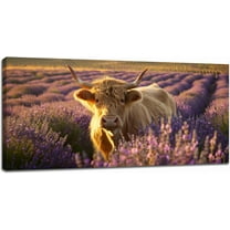 Aaheei Highland Cow Wall Art Lavender Cow Pictures Wall Decor Country Landscape Cattle Canvas Painting Print Home Modern Artwork Decorations for Bathroom Living Room Bedroom Office