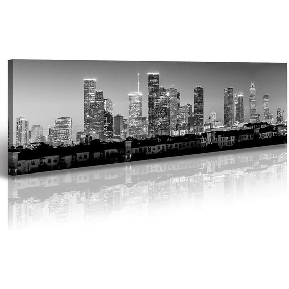 Aaheei Houston Skyline Wall Art - Black and White Cityscape Decor City Canvas Paintings Morden Artwork Panoramic Posters Pictures for Living Room black Art Wall Decor Office