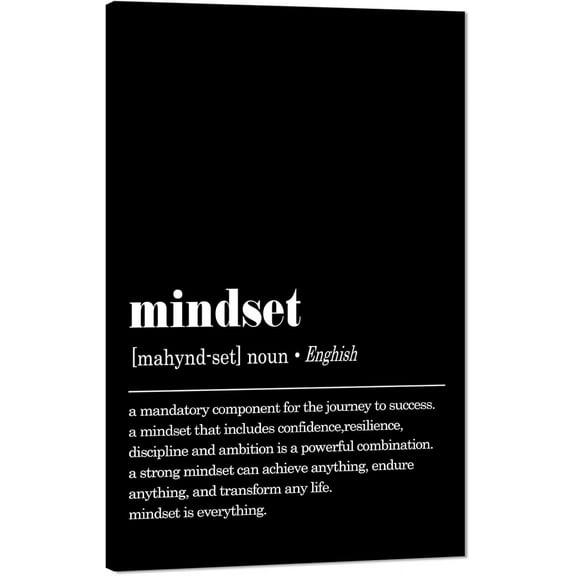 Aaheei Inspirational Office Wall Art, Mindset Is Everything Canvas Print Black and White Motivational Wall Decor Positive Quotes Poster Entrepreneurs Artwork for Work Place Home Decoration