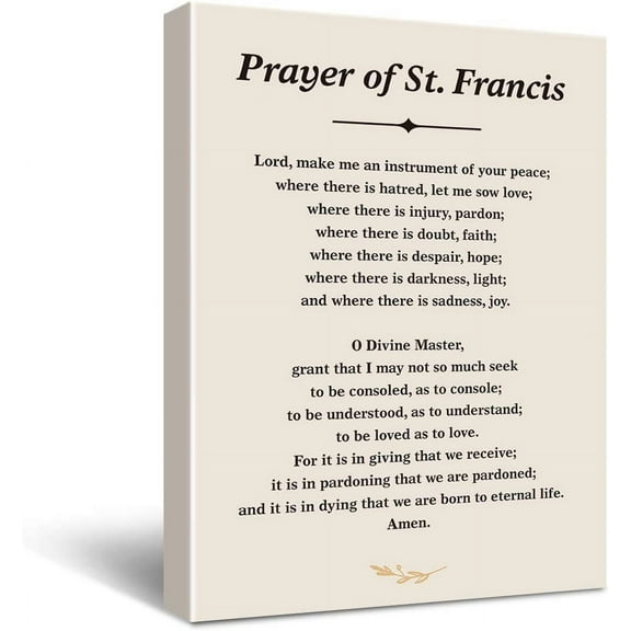 Aaheei Inspirational Prayer of St. Francis Quote Saint Francis Peace Prayer Poster Canvas Wall Art Painting for HomeBedroomLiving Room Decor Prayer Print Christian Wall Decor Canvas Gifts