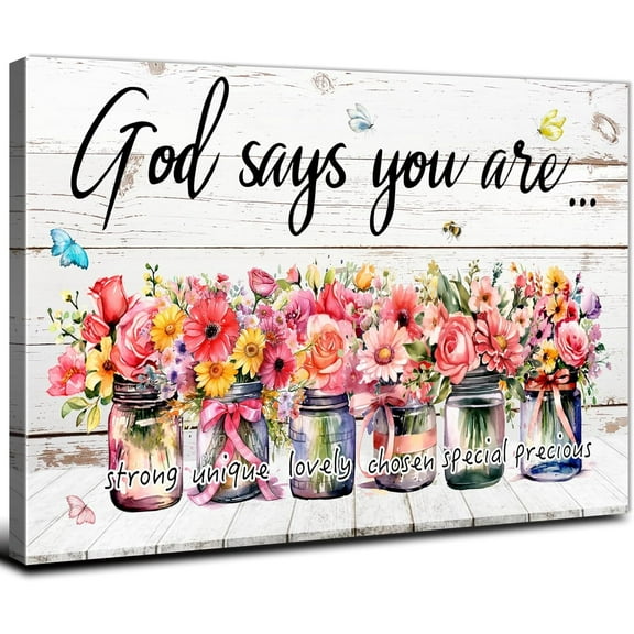 Inspirational Wall Art Bible Verse Mason Jar Wall Decor God Says You Are Canvas Pictures Rustic Scripture Posters Farmhouse Religious Wall Art for Living Room Bedroom Home Decorations