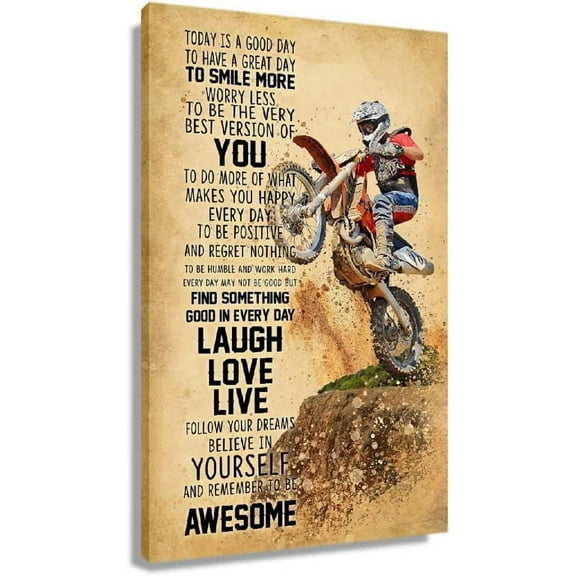 Aaheei Inspirational Wall Art Canvas Motivational Quotes Motocross Sport Poster Today is a Good Day Vintage Encouraging Wall Decor Painting Picture for Office