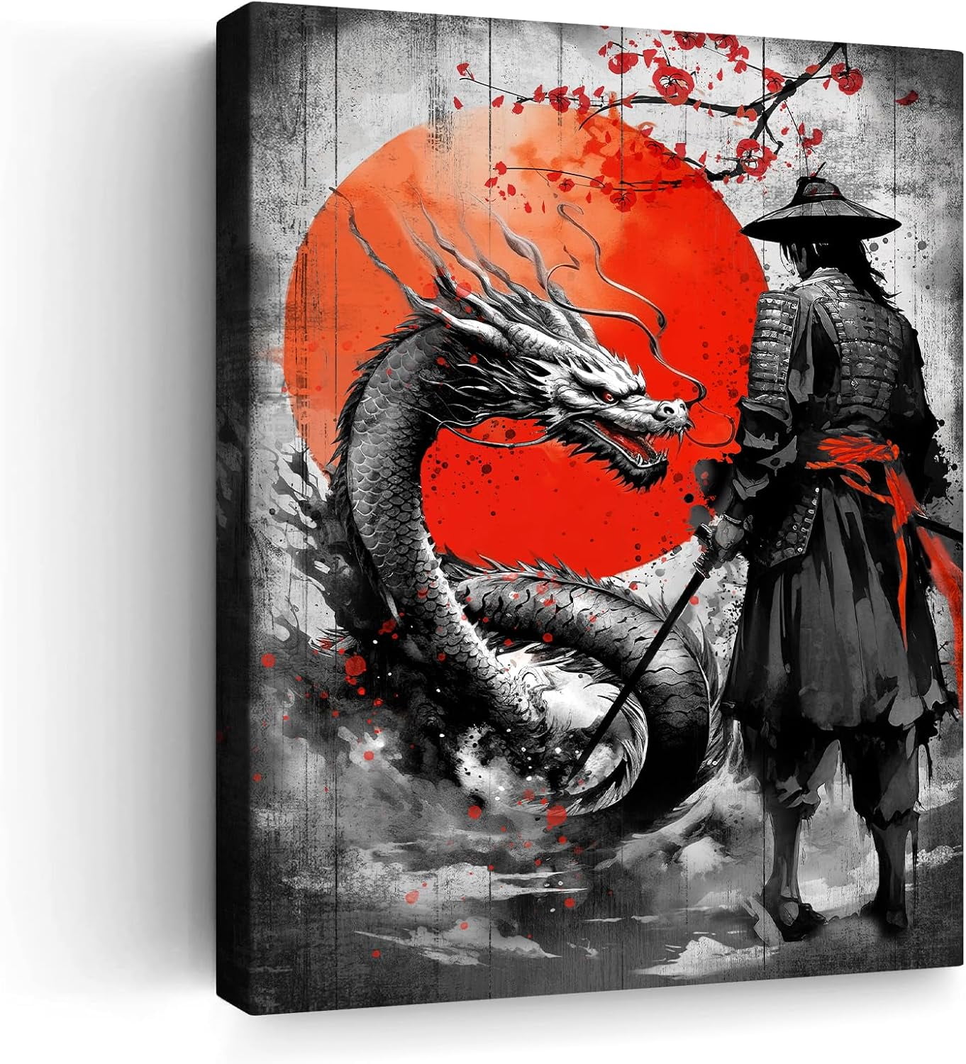 Aaheei Japanese Wall Art Samurai and Dragon Canvas Art Japanese Wall Decor  with Red Sun Background Black and White Warrior Print Asian Anime Artwork  Modern Home and Office Decor - Walmart.com, image size:1362x1500