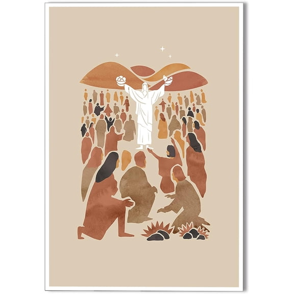 Aaheei Jesus Feeds 5000 Poster Black and White christ Bible Verses Story Canvas Wall Art boho minimalist Sketch print Painting Christian Religious Scripture Wall Decor for Bedroom