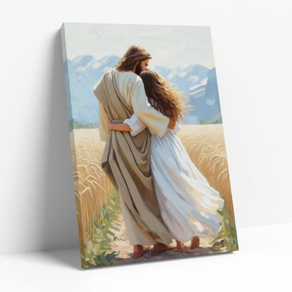 Aaheei Jesus Hugging Girl Canvas Wall Art Christian Home Decor Jesus and Woman Wall Decor God Picture for Wall LDS Painting Modern Christian Healing Embrace Artwork Religious Print Posters