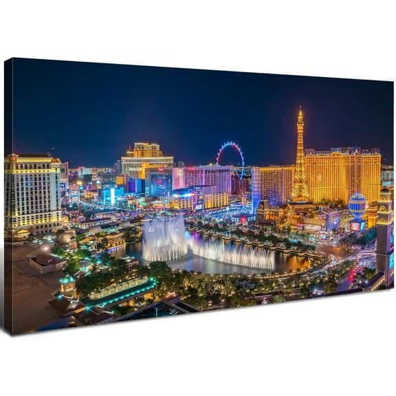 Aaheei Las Vegas Wall Art Skyline Cityscape Picture Wall Decor City Lconic Landscape Picture Nevada Sign Canvas Prints Painting Poster Modern Artwork for Bedroom Living Room Home Decoration