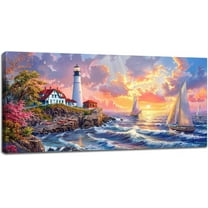 Aaheei Lighthouse Wall Art Sailboat Nautical Pictures Wall Decor Coastal Canvas Painting Home Modern Artwork Decorations for Office Bedroom Bathroom Living Room