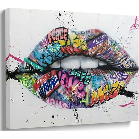 Aaheei Lips Graffiti Canvas Wall Art Poster Prints Colorful Picture Artwork Sexy Lips Wall Decor for Bedroom Living Room Office Decoration