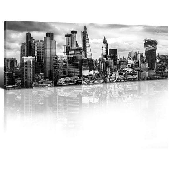Aaheei London Skyline Wall Art Black and White Urban Landscape Wall Decor for Bedroom Office UK Cityscape Panoramic Night View Canvas Print Picture Modern Building Paintings Artwork Home Decoration