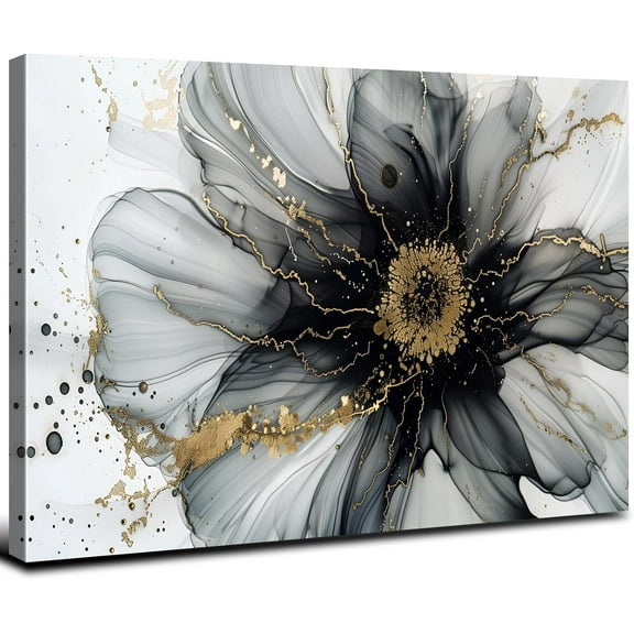 Aaheei Modern Abstract Canvas Wall Art Black and Gold Picture Marble Fluid Wall Decor for Bathroom White Grey Minimalist Painting for Bedroom Office Living Room Home Decoration