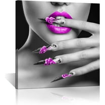 Aaheei Modern Canvas Prints Wall Art Fashion Woman with Purple Lips and Nails Pictures Elegant Makeup and Manicure Poster for Spa Bathroom Beauty Salon Wall Decoration Ready to Hang