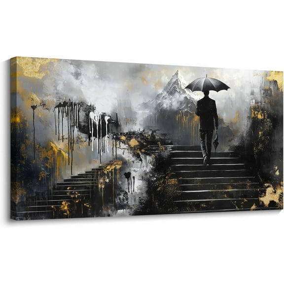 Aaheei Modern Canvas Wall Art - Canvas Wall Decor for Bedroom Living Room Home Office Abstact Wall Art for Home Decoration, Black Gray and Gold Pictures for Wall Decor