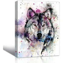 Aaheei Modern Home Decor Wolf Canvas Print Wall Art for Kids Room, Watercolor Wild Animal Wolf Portrait Picture Paintings for Bathroom Bedroom Living room Office Wall Decoratonx 1Panel