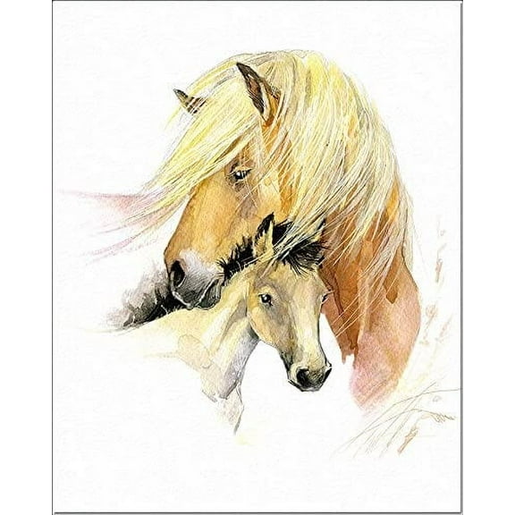 Aaheei Mom and baby. Watercolor Art Print, poster for childrens kids room, bedroom, bathroom. Wall art decor with Animals for boys, girls. (Horses)
