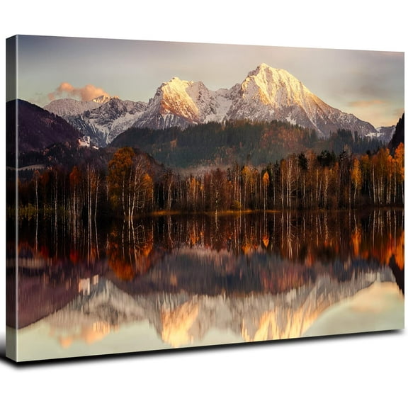 Aaheei Mountain Canvas Wall Art Fall Scenery Paintings for Living Room, Sunset Forest Landscape Prints Photography Picture Nature Red Trees Scenic Artwork Bedroom Bathroom Modern Home Decorations